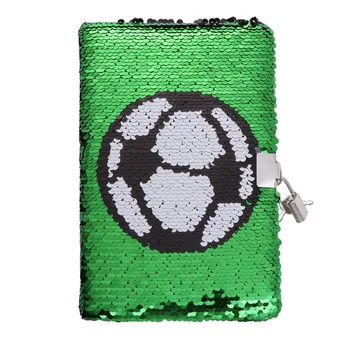 Блокнот с футбольным рисунком, расшитый блестками, блокнот для записей, планировщик личного дневника, органайзер с замком (зеленый)