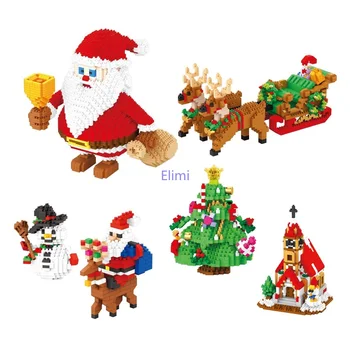 Мини-кубики Санта-Клауса, Рождественская елка, пластиковый кирпич, забавные брикеты с лосями для детей, подарок на Новый год, подарок для девочек, Снеговик