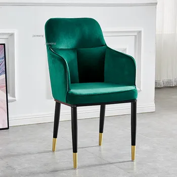 Обеденные стулья для европейского дома со спинкой Легкое Роскошное современное фланелевое кресло Обеденный стул Мебель для гостиной Nordic Hotel Iron